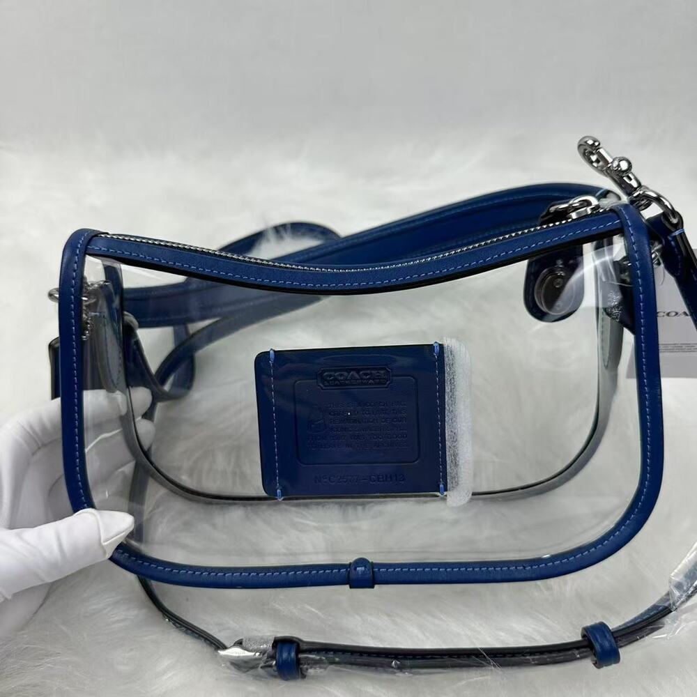 Coach Stadium Swinger Bag In Clear PVC with Dust Bag CBH13 Silver/True Blue NWT - Picture 3 of 11